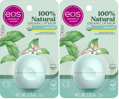 eos 100% Natural & Organic Lip Balm- Strawberry Sorbet, All-Day Moisture, Dermatologist Recommended for Sensitive Skin, Lip Care Products, 0.25 oz