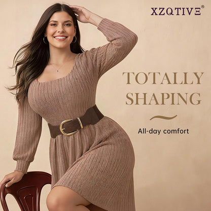 XZQTIVE Women Wide Elastic Waist Belt for Dresses Fashion Cinch Belts Stretchy Waistband with Gold Buckle, Chocolate Brown(Fit Waist Size 34"-37")