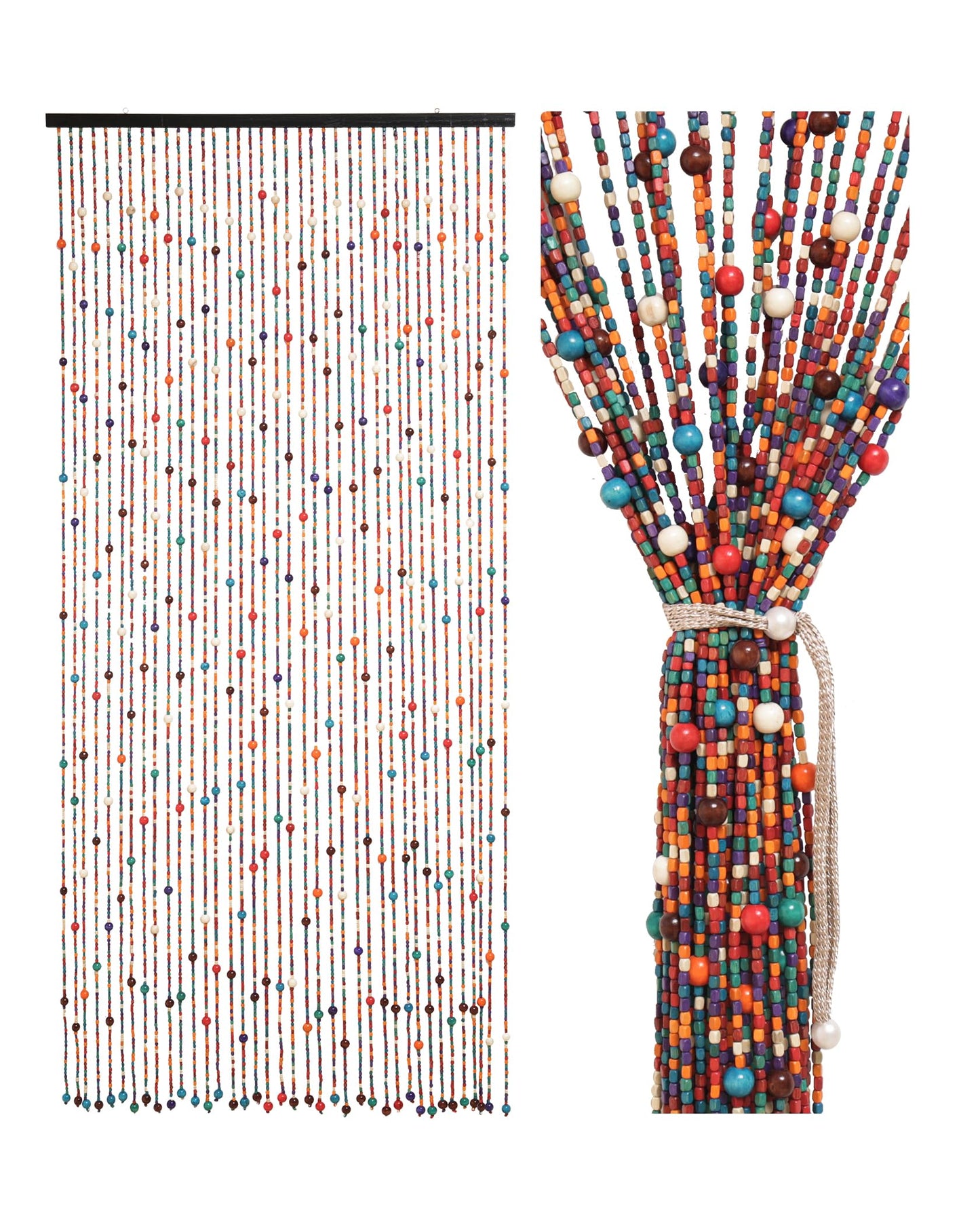 Ezcasch 38 Strands Beaded Curtain Bamboo Curtain for Doorways Multi-Scenario Application Purely Handmade Beaded Curtains as Insect Screen for Bedroom or Balcony 35.4" x 78.7", Rainbow