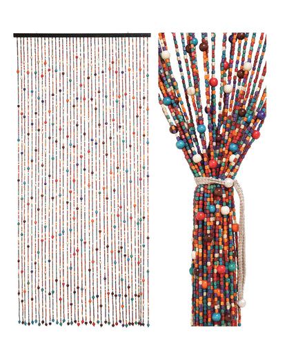 Ezcasch 38 Strands Beaded Curtain Bamboo Curtain for Doorways Multi-Scenario Application Purely Handmade Beaded Curtains as Insect Screen for Bedroom or Balcony 35.4" x 78.7", Rainbow