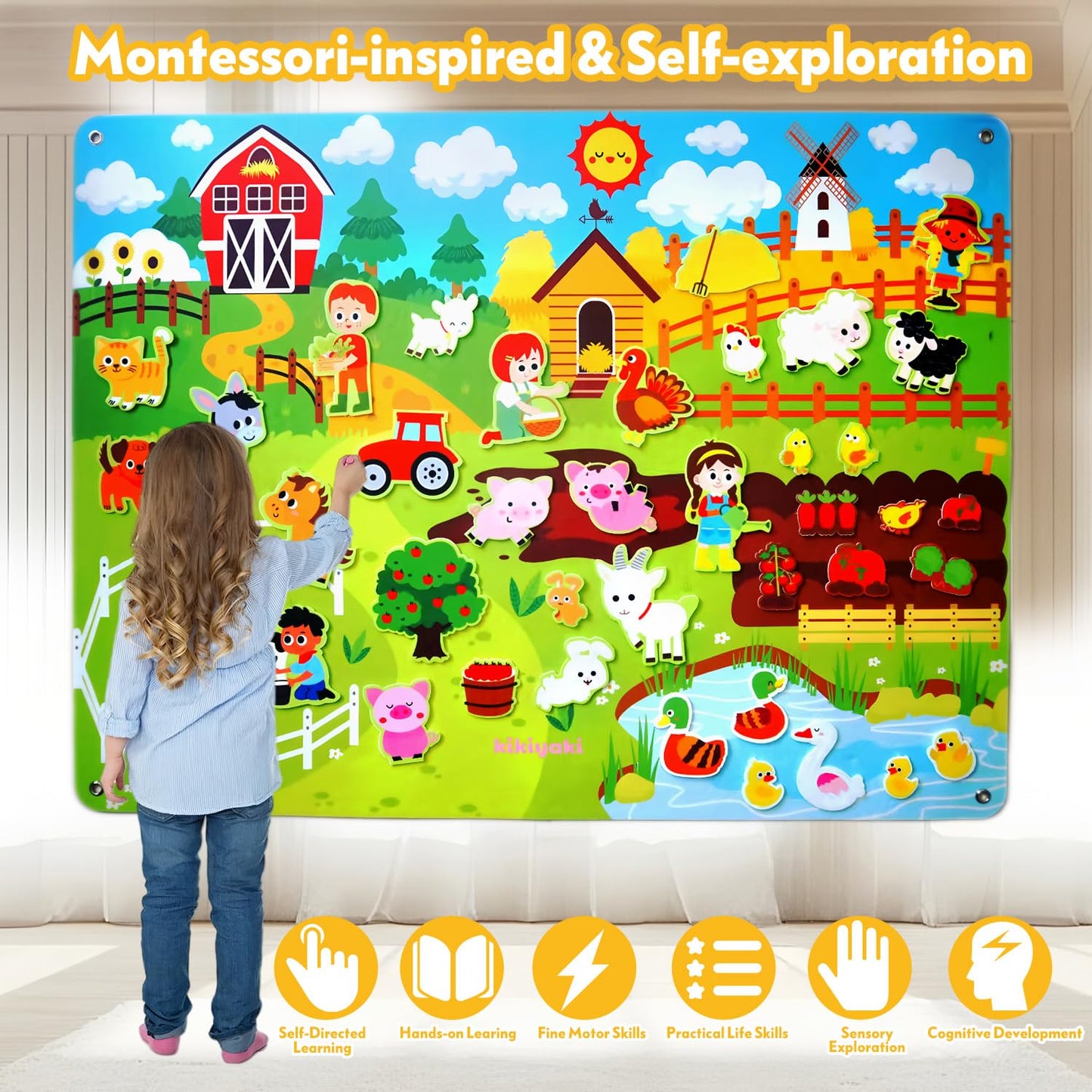Felt Board for Toddlers 3-5, 39PCS Farm Animals Story Set, Kids Montessori Busy Board, Large Wall Activity, Portable Barnyard Sensory Toy, Preschool Learning Play Kit for Boys Girls, Birthday Gift