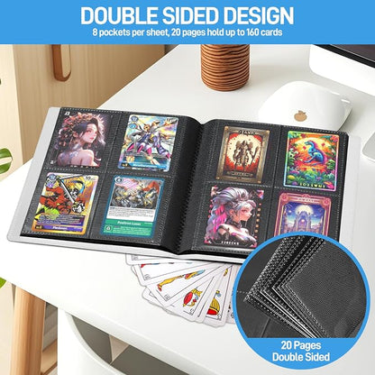 Card Binder, Upgraded 4 Pockets Trading Card Collection Binder for Cards, 160 Pockets Mini Card Book Holder Album - White