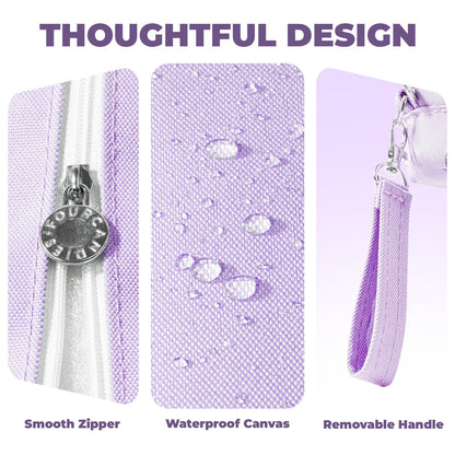 Four Candies Puple Pencil Case 3 Compartment Pouch, Large Pencil Case for School, Girls, Teen Boys, Women, Puple, Removable Handle & Zipper, Cute Pencil Bag for Office, College