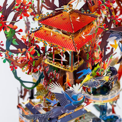 MU 3D Metal Puzzle Magic Fire Phoenix, Birds' Praise to Phoenix Metal Model Kits Building, Lighting Ancient Chinese Palace with Bracket DIY Miniature Building, Birthday Housewasrming Gift Home Decor