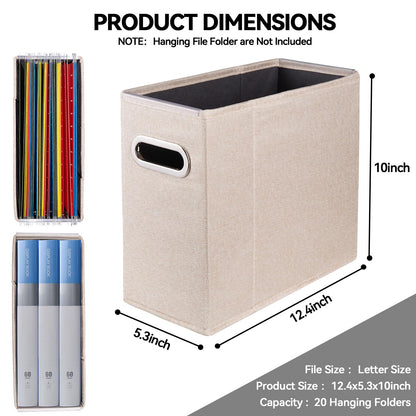 ComfortKeeper 4 Packs Letter Size File Organizer, File Folders Organizer, Fabric Storage Box, Collapsible Paper Organizer with Metal Handle, Smooth PVC Rails, Only Box (Beige)