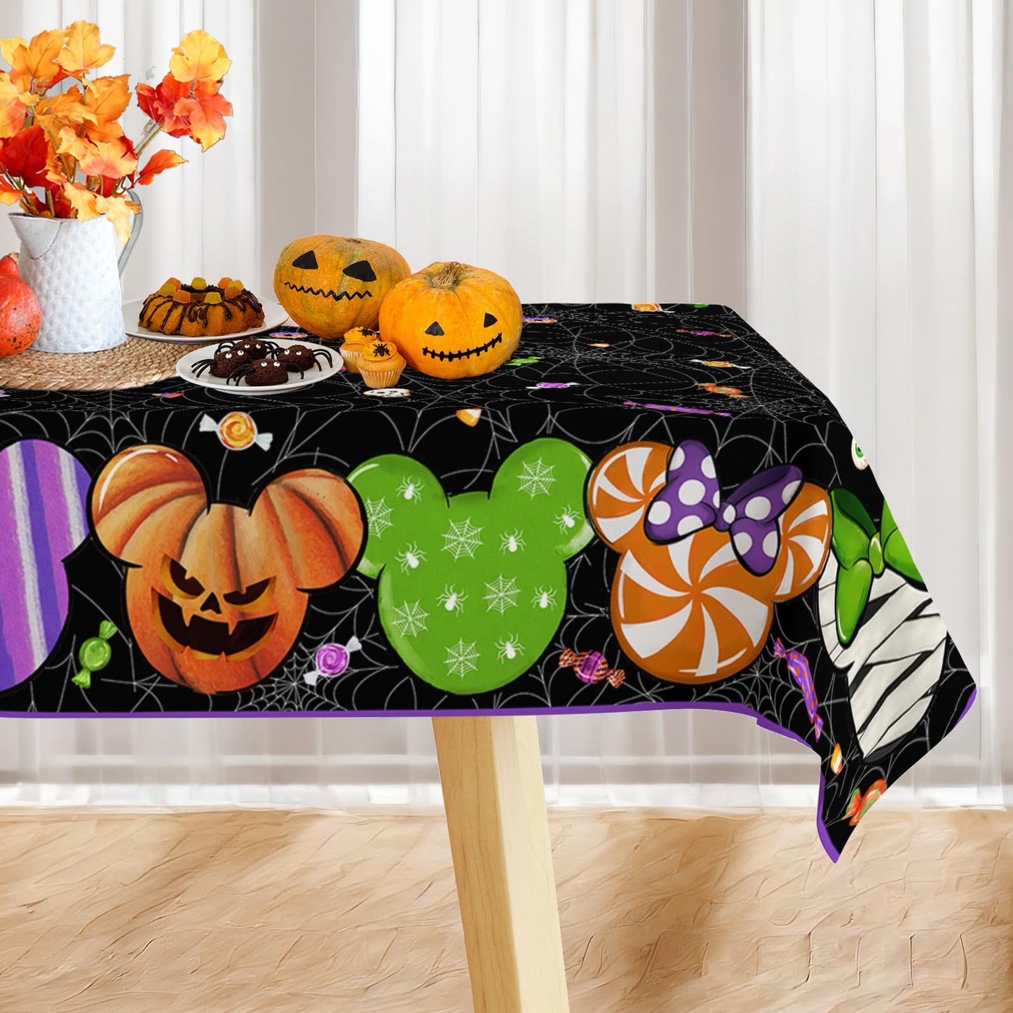 Waterproof Halloween Tablecloth - Rectangle Cartoon Mouse Table Cover for Home Party Decor