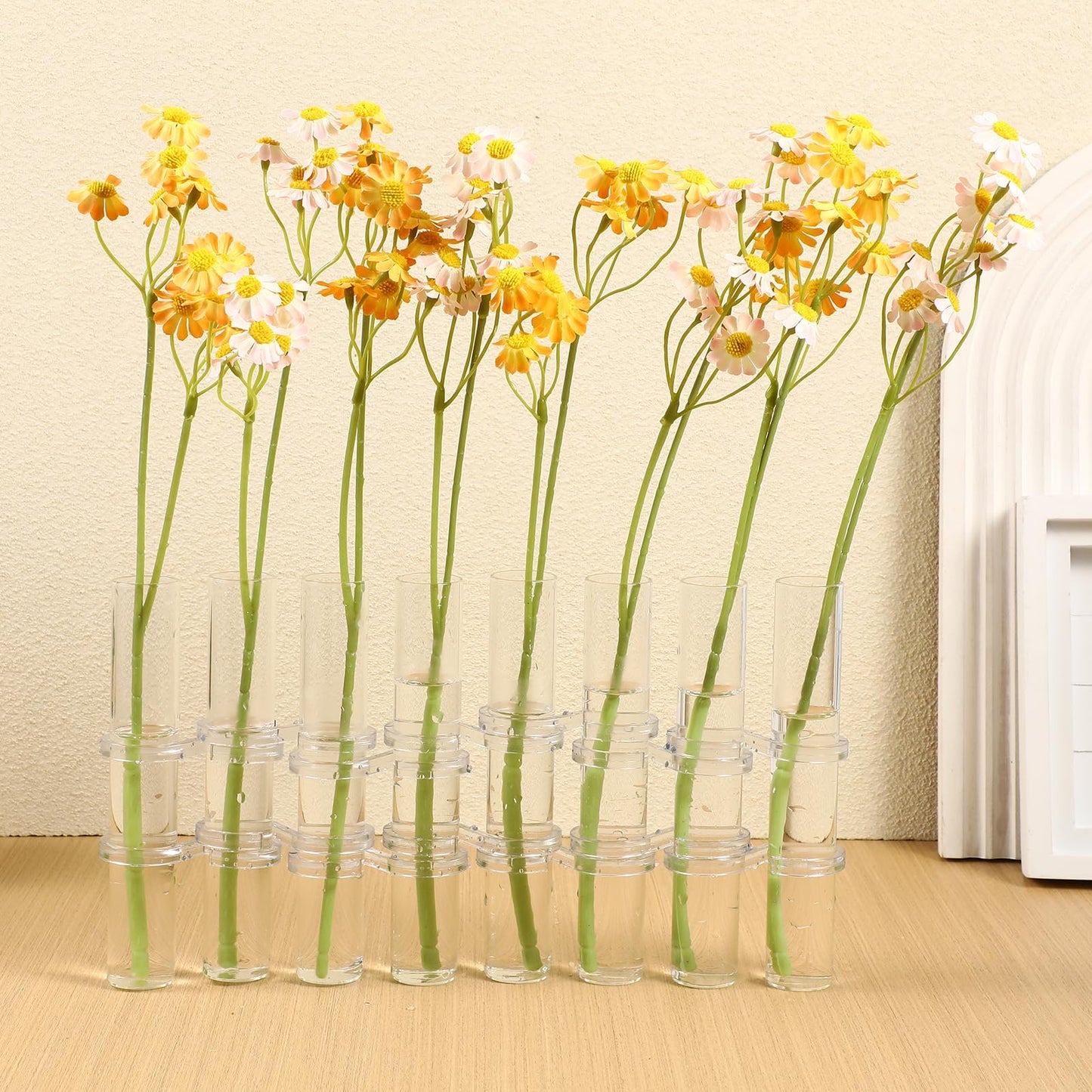 Cabilock Transparent Hydroponic Tube Vase with 8 Test Tubes and S Shape Hooks Glass Flower Arranging Container for Home and Garden D Cor 6 Inch Borosilicate Glass