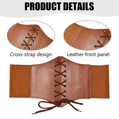 Wildarms Corset Waist Belt for Women, Wide Elastic Tie Waspie Belt for Dresses (Brown, Fit Waist 30-33in)