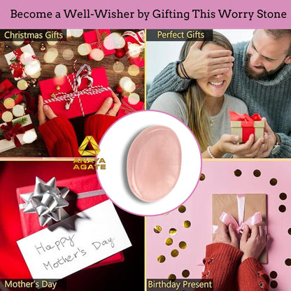 Anaya Agate Rose Quartz Worry Stones Certified Crystal Thumb Worry Stone for Anguish, Relaxing and Soothing Balance Stones for Meditation, Stress Relief Crystals and Healing Stones for Men, Women