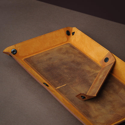 MayaCraft Handmade Leather Catch All Tray and Organizer for Keys, Phones, Jewels, Coins, Rectangular, Choco Brown