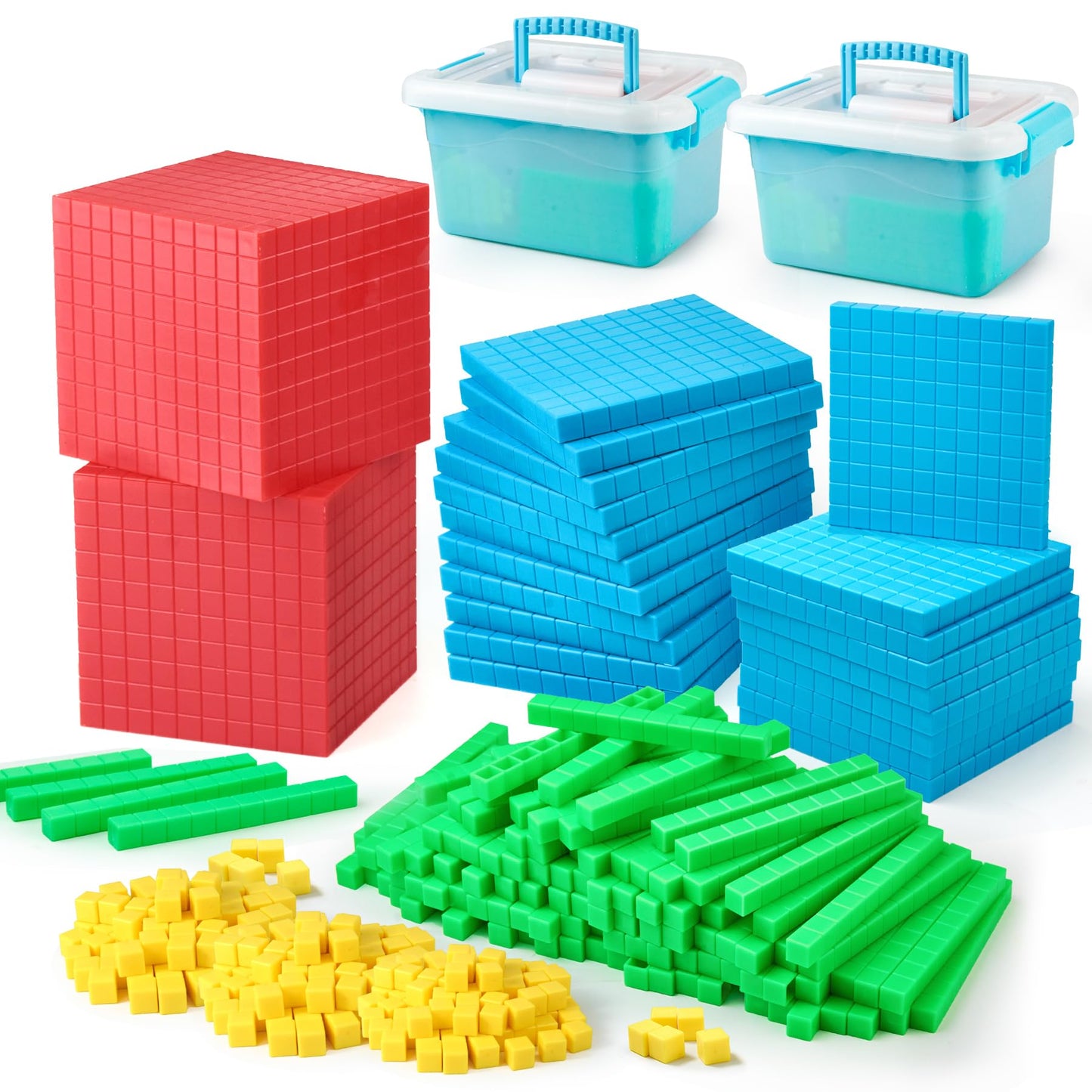TOMMYHOME 334 PCS Base Ten Blocks Set,Contains 110 rods Counting Cubes to Help Kids Learn Maths. 2 Boxes-Pack.