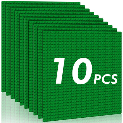 Pokiiulk Classic Baseplates Building Plates-Pack of 10 Large 10" x 10" Building Bricks,Compatible with All Major Brands,Perfect STEM Gift for Builders Age 3+ (Green)
