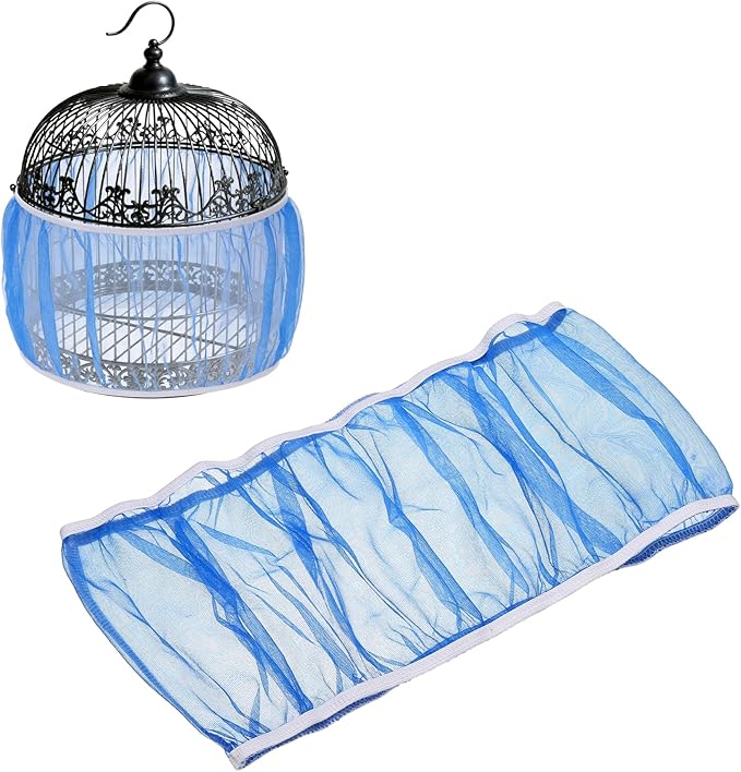 Bird Cage Seed Catcher, Bird Cage Net Cover Seeds Guard, Universal Birdcage Accessories, Blue, Circumference 55.1"-70.9", Height 11.8" for Parrot Cockatiel Enclosures
