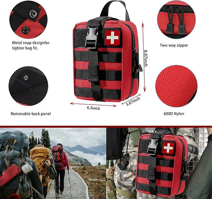 293Pcs/set - First Aid Kit Molle Pouches Emergency Survival Kit Suitable for Outdoor Activities, Home, School, Hiking, Car Travel and Camping - Quick Response First Aid Essentials (Red)