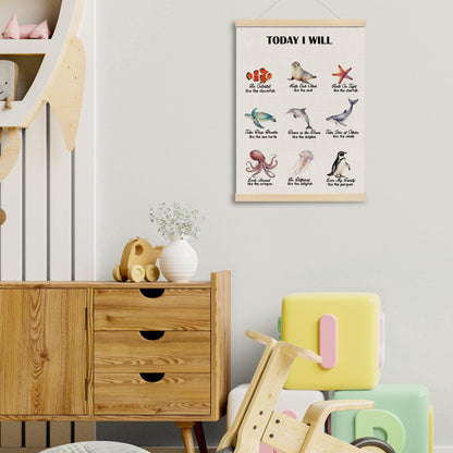 MOTERMATE Ocean Nursery Poster Hanger Frame, Nautical Coastal Beach Marine Biology Wall Hanging Decor Art Framed for Classroom Kids Room Bedroom Playroom, Affirmation Wall Poster Prints, 12x16 Inch