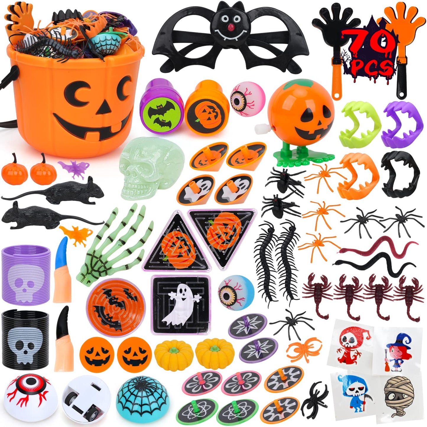 TOY Life Halloween Party Favors for Kids Halloween Toys in Bulk Halloween Prizes for Kids Halloween Pumpkin Buckets Goodie Bags Stuffers Fillers Non Candy Treat for Kid