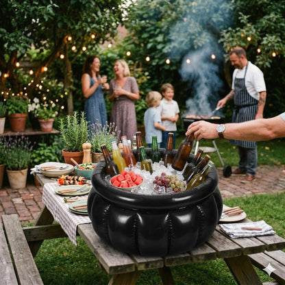 JOINPAYA Halloween Inflatable Cauldron Cooler: 14.9 x 13.7inch Black Beverage Cooler DIY Witches Cauldron Candy Kettle, Drink Holder for Party Photo Prop Decoration