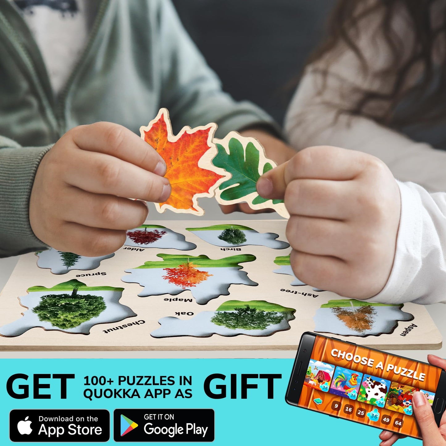 QUOKKA Wooden Puzzles for Toddlers 2-4 – 3X Set Montessori Toys Puzzles for Kids Ages 3-5 – Wood Educational Baby Game 12-18 Months – Gift Learning Mushrooms Flowers Leaves for Boy and Girl 3-5