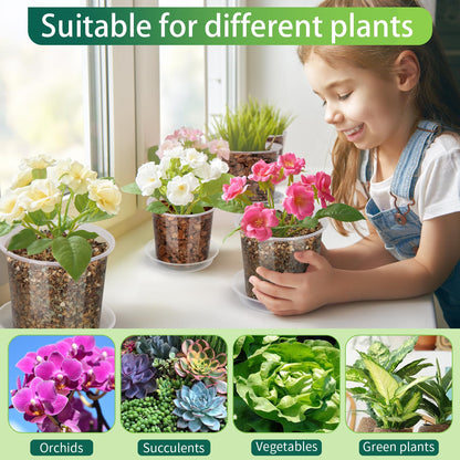 HQAUT 24 Pack 7/6/5 Inch Clear Nursery Pots with Drainage and Saucers, Clear Plastic Plant Pots for Plants, Seed Starting Pots