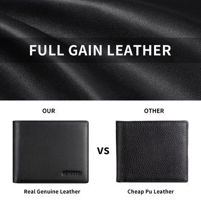 Leather Wallets for Men, Genuine Leather Mens Wallets Bifold Rfid Blocking with 2 ID Windows Bifold Top Flip, Extra Capacity Travel Wallet (Black)