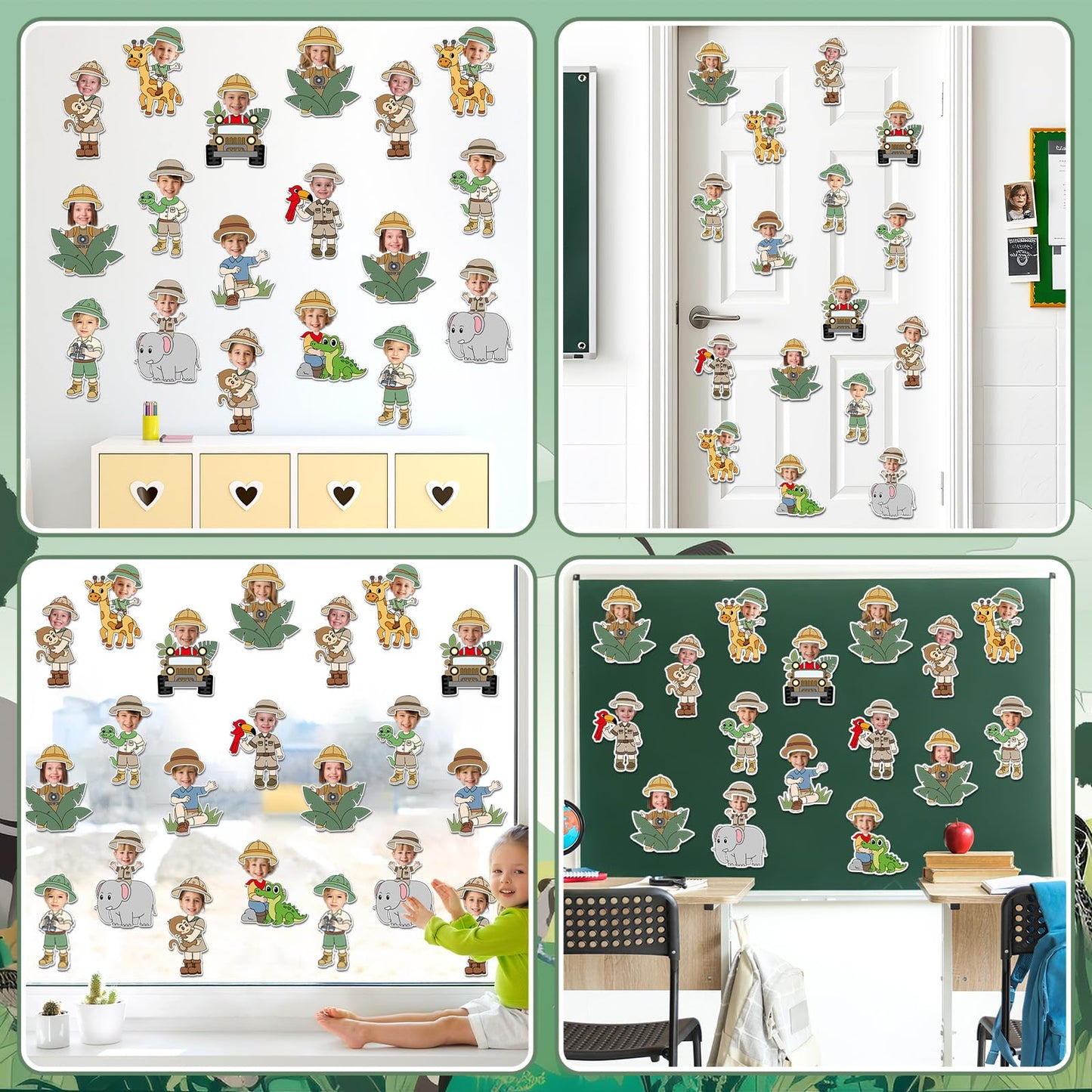 60pcs Jungle Safari Theme DIY Cutouts Jungle Animals Bulletin Board Decoration Set Forest Adventure Paper Cut-Outs Classroom Decor for Boy Girl DIY Photo Craft Kindergarten School Wall Door Supplies