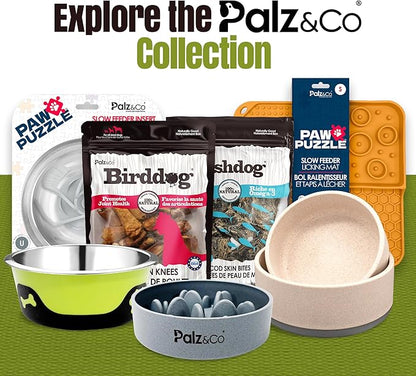 Palz&Co EcoBowl Slow Feeder for Dogs & Cats, 28 oz Gray - Natural Bamboo Puzzle Pet Bowl with Non-Slip Base for Slower Eating & Better Digestion, Dishwasher Safe