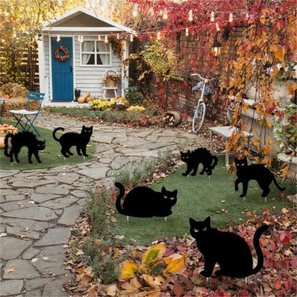 Zoonlinpp 6 Pcs Halloween Black Cat Yard Signs with Stakes, Scary Silhouette Decor Cats Openwork Eyes Halloween Decorations for Outdoor Lawn Garden Graveyard Party Supplies