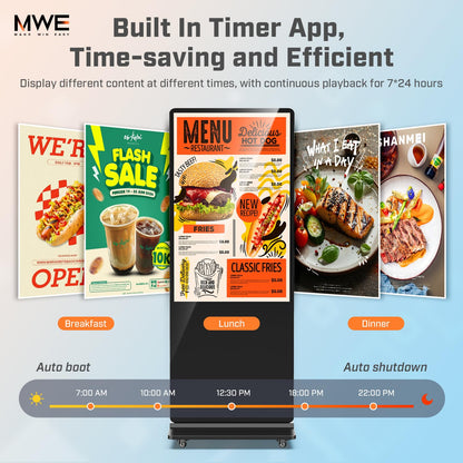 MWE 65 Inch 4K Touchscreen Kiosk, Indoor Floor Standing Digital Signage Displays, Advertising Display LCD Kiosk, Interactive Display Poster Android System with Auto Media Player, HDMI/USB/WIFI