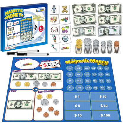 Kasfalci 73 PCS Magnetic Money for Kids for Learning, Math Manipulatives, Learning & Education Toys for Classroom, Pretend Play, Math Games for Toddler, Teacher and Homeschool Supplies