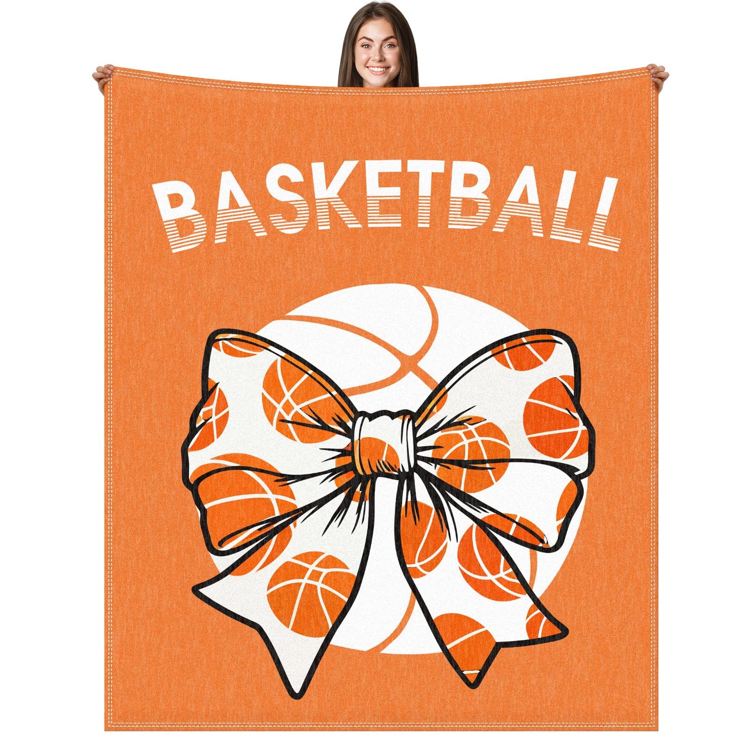 Hillsuren Orange Basketball Coquette Bow Blanket 50 x 60 Softball Sports Throw Blanket Bow Stuff Team Gifts for Ball Lovers Players Home Decor Halloween Christmas Thanksgiving Gift