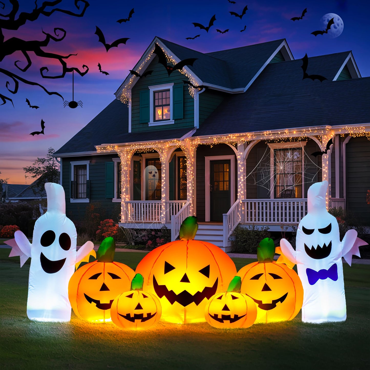 GIGALUMI 7.5FT Inflatable Halloween Decorations Pumpkin, Inflatable Pumpkin Decor Outdoor, Halloween Blow Up Pumpkins for Outside,Party,Garden(Cold White,7 Built-in LED Lights Set)