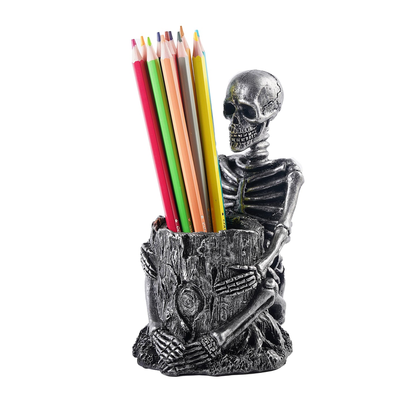 Skeleton Toothbrush Holder for Bathroom, Resin Skull Pen Holder, Gothic Decor, Desk Storage Cup for Toothpaste, Makeup Brushes or Combs, Metal Black