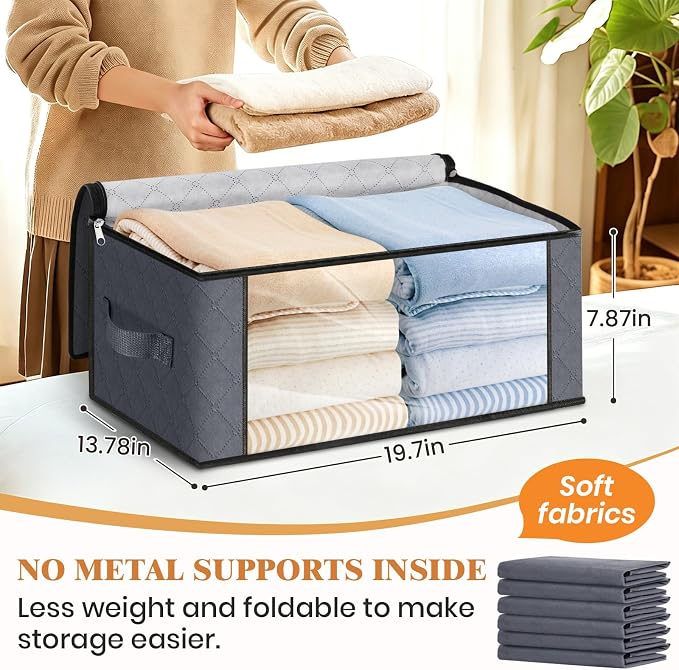 Fab totes 35L Closet Organizers and Storage, Foldable Under Bed Storage Containers, Storage bags for Organizing Bedroom, Closet, Clothing,Organization with Handle (10 Pack,Grey)