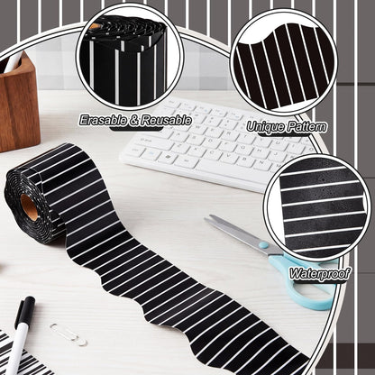 Tenceur 48 ft x 2.76 Inch Magnetic Borders for Whiteboard Decoration, White Vertical Stripes Magnetic Bulletin Board Border Set for Summer Classroom Office Chalkboard Poster Board Decor