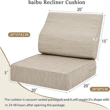 baibu Gel Memory Foam Recliner Cushions with Lumbar Support Pillow for Elderly, 20x20x5 Inch Thick Dual-Layer Patent Design Non-Slip Seat Cushion for Recliner Chair for Reduce Hip & Lumbar Pain, Beige