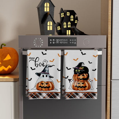 XCHI Halloween Boo Spooky Ghost Cat Kitchen Towels Dish Towels 18x26 Inch Home Kitchen Decorations Hand Towels Set of 2 Drying Dishcloth