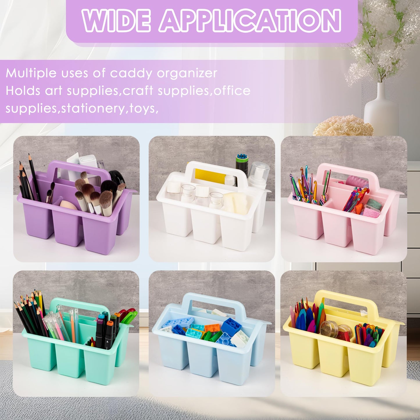 Find Scrapblooms Plastic Caddy With Handle,Protable Classroom Craft Caddy, 6-pack Storage Caddy For Pencil,Pen,Craft Tools (Pastel Color)