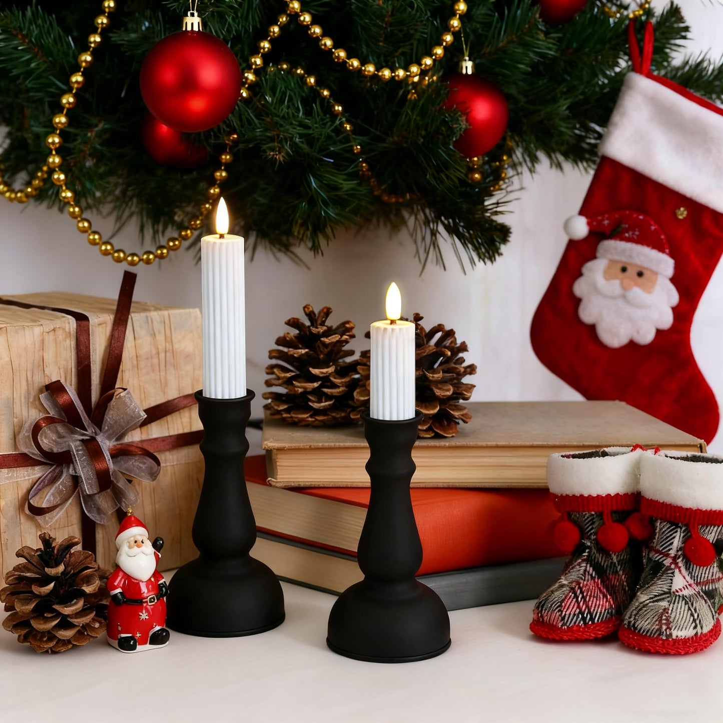 Aroparc Flickering Flameless Battery Operated LED Candles,Realistic All-Metal Candle Lights No-Melted, Room Decor, Home Decor - Matte 2pcs Tall