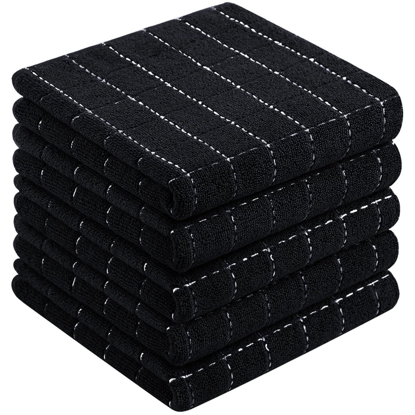 Homaxy 100% Cotton Terry Kitchen Towels(Black, 13 x 28 inches), Checkered Designed, Soft and Super Absorbent Dish Towels, 5 Pack