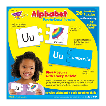 Creativity inspired TREND ENTERPRISES, INC. Fun-to-Know Puzzles: Alphabet, Learn The Alphabet & Letter Sounds, 26 Two-Sided Puzzles, Self-Checking, 52 Puzzles Total, for Ages 3 and Up