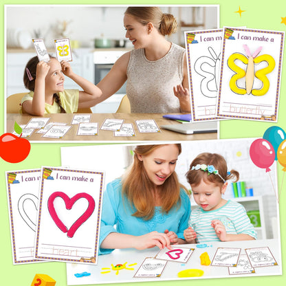 Geyoga 72 Pcs Playclay Dough Mats for Kids Rainbow Star Flower Play Mats Card for Clay or Dough Back to School Preschool Craft Suppliesfor Toddler Kid 2-6 Years Back to School Classroom Educational