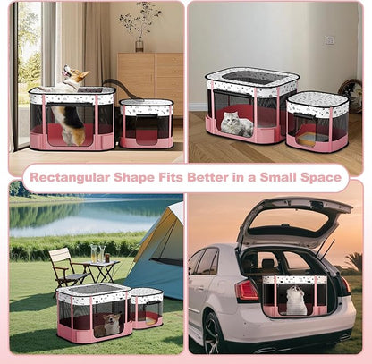 Portable Cat Playpen, 8-Rod Reinforced Kitten Dog Playpens, Foldable Play Pen for Indoor Cats Enclosed Pet Puppy Doggy Outdoor, Collapsible Tent Kennel Cage, Pink