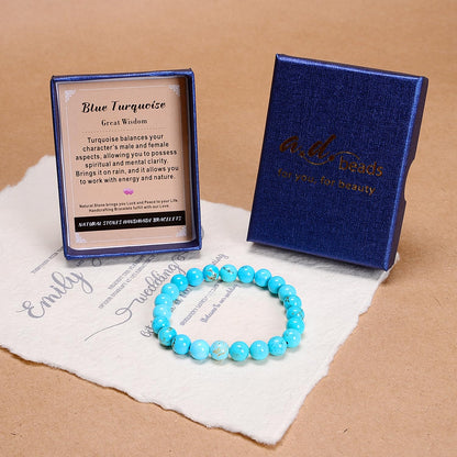 AD Beads Handmade Gemstone Stretch Elastic Bracelet Crystal Healing Reiki Nature's Beauty and Spiritual Essence Unisex (10mm, Blue Turquoise (Great Wisdom))
