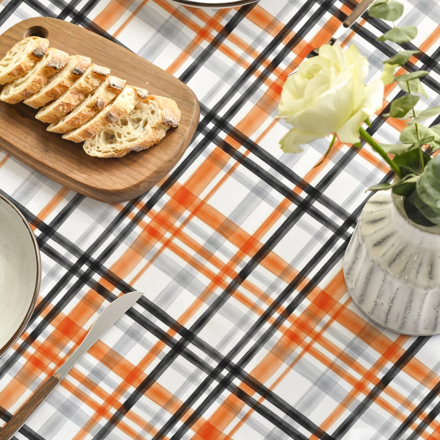 Horaldaily Halloween Tablecloth 52x70 Inch Rectangular, Fall Orange Buffalo Plaid Washable Table Cover for Party Picnic Dinner Decor