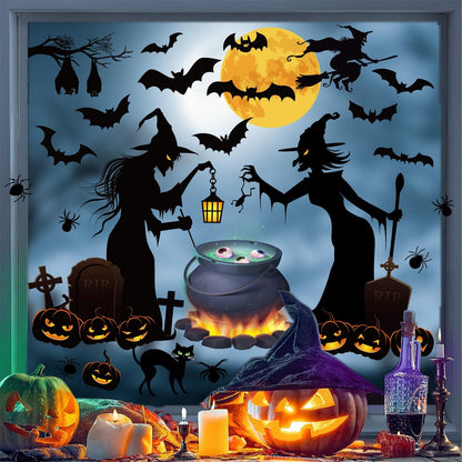 Halloween Wall Stickers Halloween Witch Bats Pumpkin Moon Wall Decals for Kids Bedroom Living Room Peel and Stick for Halloweens Nursery Party Supplies Decorations