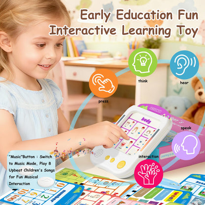 Interactive Educational Learning Tablet Toy for Kids,Screen-Free Phonics Learning Toy with 30 Flash Cards for Alphabets, Numbers, Words, Animals, Learn to Read for Boys Girls 3-5 Years Old, White