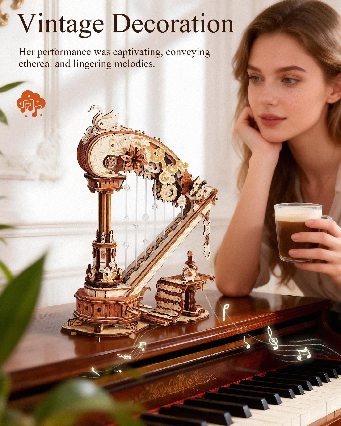 ROKR 3D Wooden Puzzles for Adults - Magic Harp Music Box, Mechanical Model Kit Self-Playing Musical Instrument, DIY Craft Kits, Home Decor & Birthday Gifts, Hobbies for Men Women