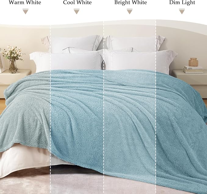Exclusivo Mezcla Fleece Bed Blankets Queen Size, Ultra Soft, Lightweight and Fuzzy Stone Blue Blanket for Women, Home Decor, 90x90 Inches