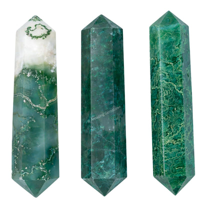 Amazing Gemstone Moss Agate Crystal Points Bulk Healing Crystals&Stones - Pack of 3 Double Terminated Healing W& Point Bulk Crystals for Crafts, Crystal Grid, DIY Work - Premium Crystals