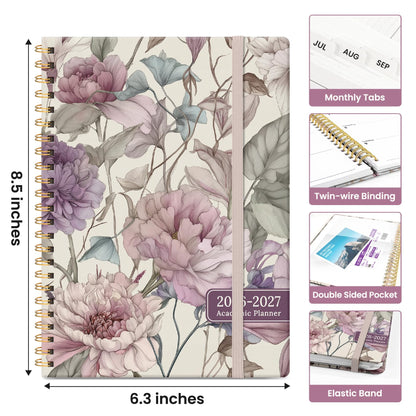 Planner 2026-2027, Academic Year Weekly and Monthly Calender Planner, from Jul 2026 - Jun 2027, Spiral Bound School Planning Book, Perfect for Teacher, Student, Women & Men, A5 (6.3" x 8.5"), Soft Peony